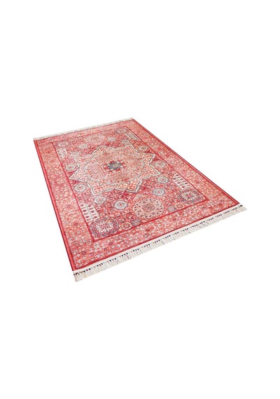 Frenda Home Vintage Desen Pamuk Taban Baskılı Yıkanabilir Halı Kırmızı