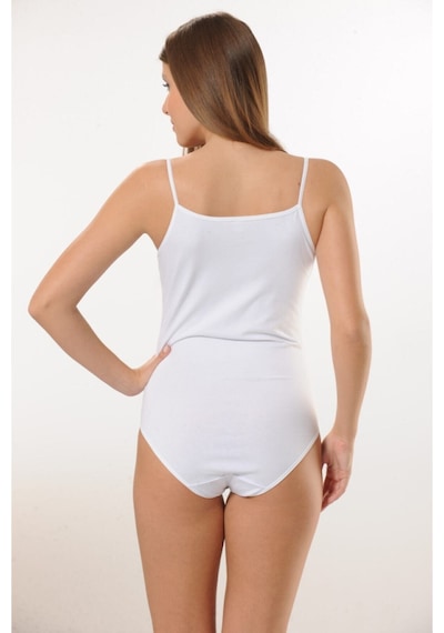Hmd 3001 Pamuk İnce Askılı Çıtçıtlı Body - Beyaz Beyaz