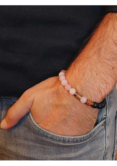 Pembe Kuvars & Oniks Taşı 8mm Unisex Tasarım Bileklik Hawaii Mode Çok Renkli