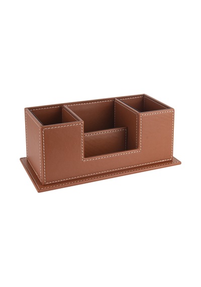 Masaüstü Deri Organizer Kalemlik 4 Gözlü Desktop Organizer Rainbow Vegan 10x12x25 Cm. Taba