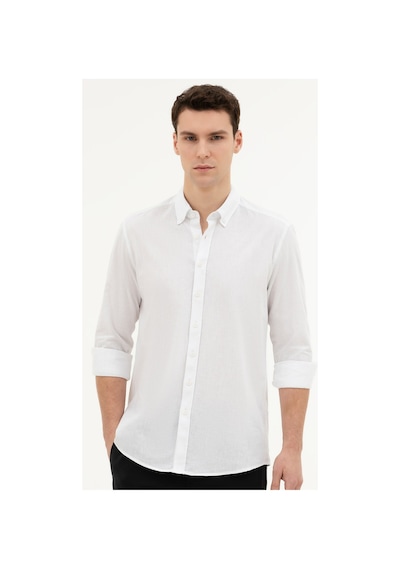 Pierre Cardin Keten Karışımlı Regular Fit Uzun Kollu Gömlek 1834748 Beyaz