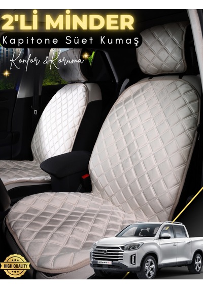 Ssangyong Musso Grand Uyumlu 2'li Süet Oto Koltuk Minderi Terletmez Universal Oto Aksesuar A4 Bej