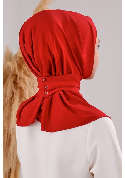 Melodi Scarf Kadın Tesettür Pratik Çıtçıtlı Sandy Fular Hazır Şal Kırmızı Kırmızı