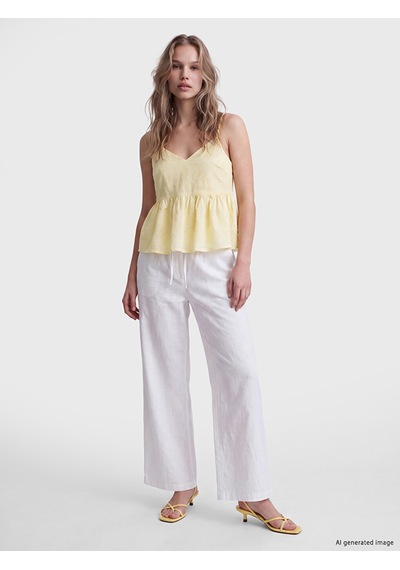 Lcw Vision Sarı İp Askılı Brode Peplum Bluz