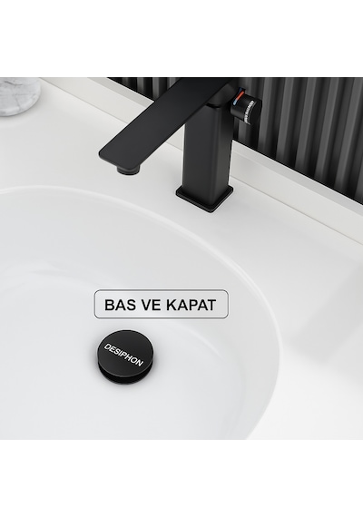 Siyah Pop-up Lavabo Sifonu Porselen Başlıklı, Taşmalı Lavabolar