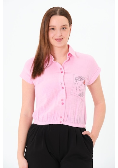 Sortie Collection Müslin Cep Baskılı Cepli Gömlek Pembe