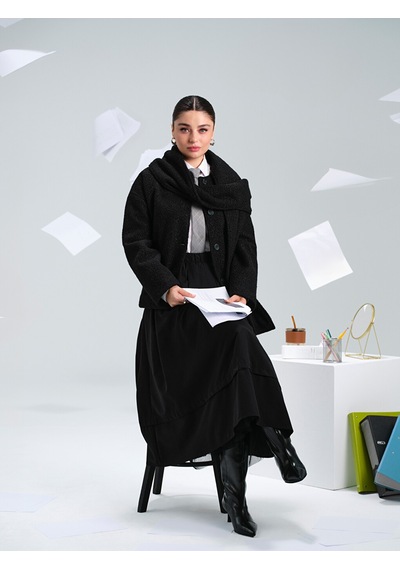 Lcw Modest Siyah Şal Yaka Kadın Kaban