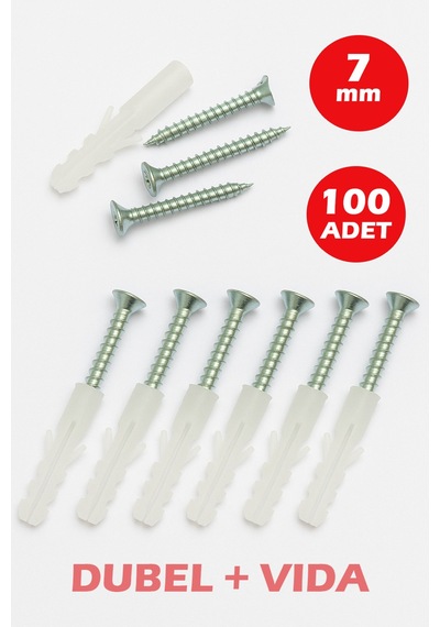 7mm Plastik Dübel + Vida Seti 100 Adet 1