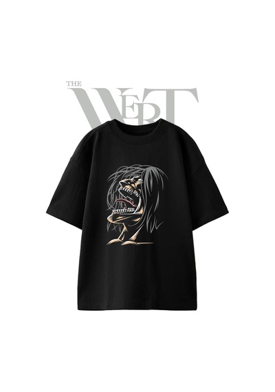 Thewert Attack Titan Tasarım Baskılı Ünisex Siyah Oversize T-shirt
