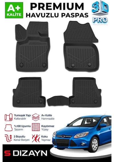 S-dizayn Ford Focus 3 3d Pro Havuzlu Paspas 2011-2014 A+ Kalite