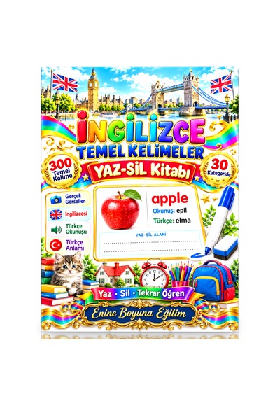 İngilizce Temel Kelimeler Yaz-sil Kitabı 30 Kategoride 300 Kelime