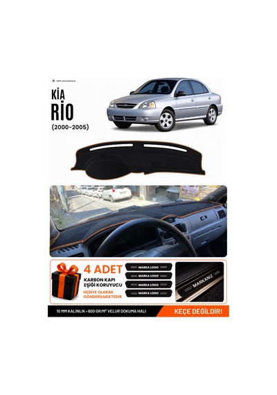 Kia Rio 2000-2005 Uyumlu Torpido Koruma, Torpido Örtüsü, Torpido Kılıfı - Siyah Kahverengi
