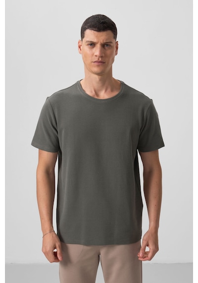 Tommylife Haki Yüzeyi Dokulu Rahat Form Basic Erkek T-shirt - 88436 Haki