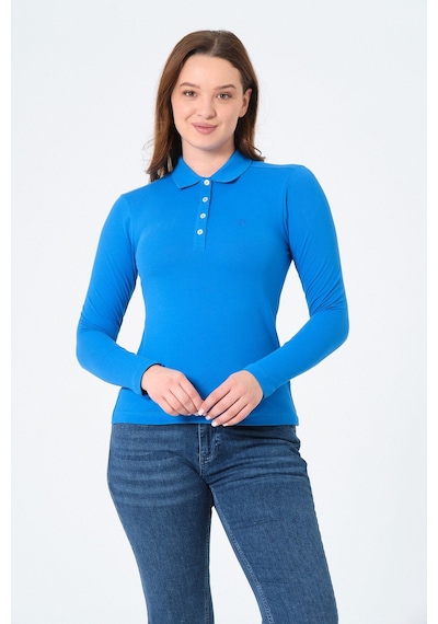 Msw Kadın Uzun Kollu Regular Fit Polo Yaka T-shirt Kobalt Mavi