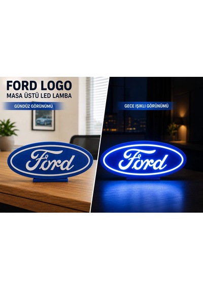 Ford Masa Lambası , Ford Logolu Led Işıklı Masa Lambası , Ford Gündüz Gece Masa Lambası Siyah