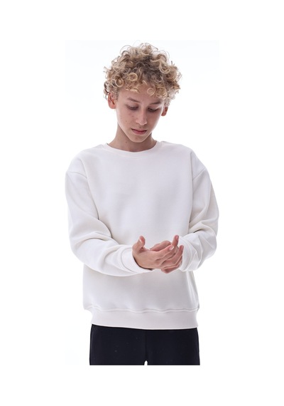 Ekru Erkek Çocuk Sweat Pamuklu Rahat Kalıp Basic Uzun Kollu Ekru