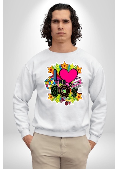 80leri Seviyorum Kaset Ve Özel Hediye Unisex Beyaz Sweatshirt Beyaz