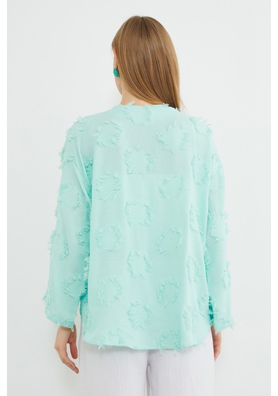 Fullamoda Püsküllü Önü Bağlamalı Salaş Kimono Mint Yeşili