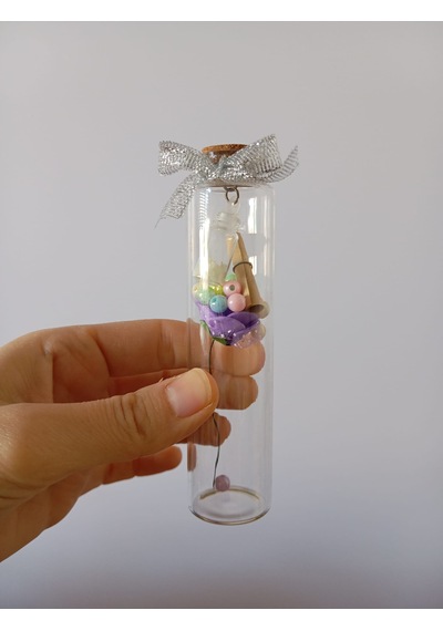 Özel Tasarım Dekoratif Cam Dilek Şişesi 14 Cm Mor
