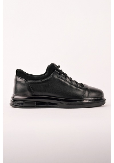 Muggo Dusk Hakiki Deri Erkek Kalın Taban Bağcıklı Günlük Casual Sneaker Siyah