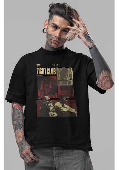 1999 Efsane Film Fight Club Tyler Durden Ön Baskılı Unisex Oversi Siyah