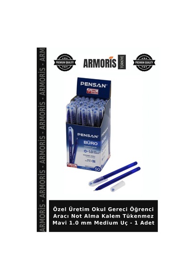 Özel Üretim Okul Gereci Öğrenci Aracı Not Alma Kalem Tükenmez Mavi 1.0 Mm Medium Uç - 1 Adet Çok Renkli