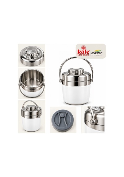 Kale Master 1,2 L Çelik Yemek Termosu Beyaz, 2 Kaplı Paslanmaz Çelik Sefer Tası, Sıcak Soğuk Yemek Taşıma Termosu-505