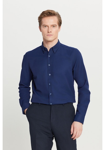Altınyıldız Classıcs Erkek Lacı Pamuklu Tailored Slim Fit Dar Kesim Gizli Düğmeli Yaka Armürlü Gömlek