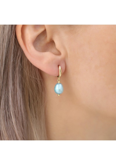 925 Ayar Gümüş Barock Fresh Blue Tatlısu İncisi Küpe-8mm