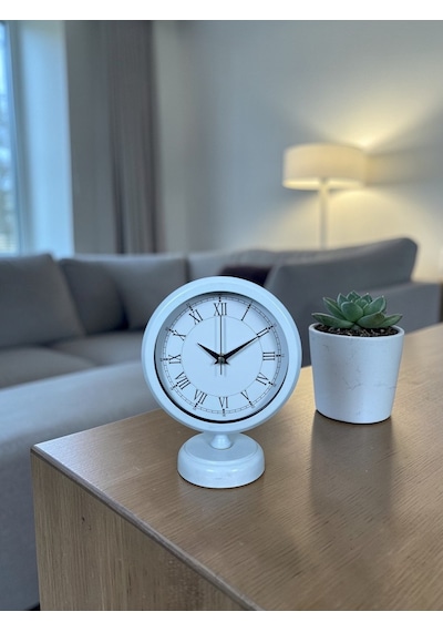 Büro Ev Ofis Hediyesi İçin 20x25cm Beyaz Pure Roman Metal Masa Saati Diğer
