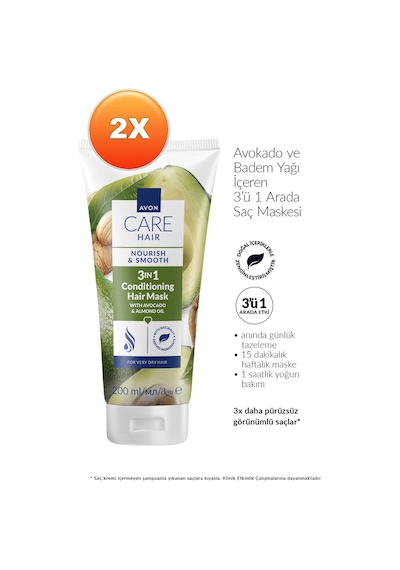 Care Avokado Ve Badem Yağı İçeren 3 U 1 Arada Saç Maskesi 200ml İkili Paket