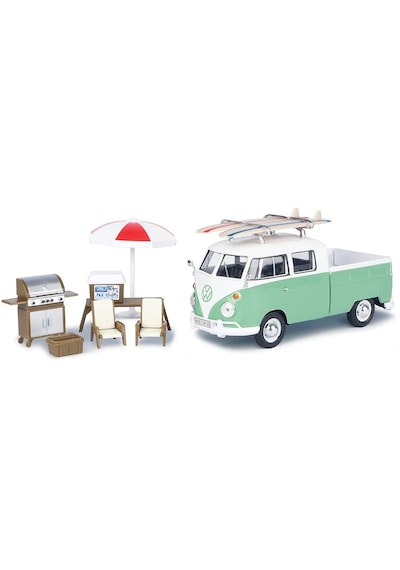 1:24 Ölçek Motormax Volkswagen T1 Type 2 Double Cab Pıck Up - Set Diecast Metal Minyatür Model Araba 15 Cm