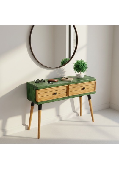 Mobenta Stria Entry: Modern Masif Dresuar 2 Çekmeceli Antre Konsolu - 120x31 Ye-tk Yeşil-ahşap