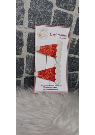 Örgümania Çıtçıtlı Toka- Eva Yılbaşı Tokası - Yılbaşı Şapkası Kırmızı