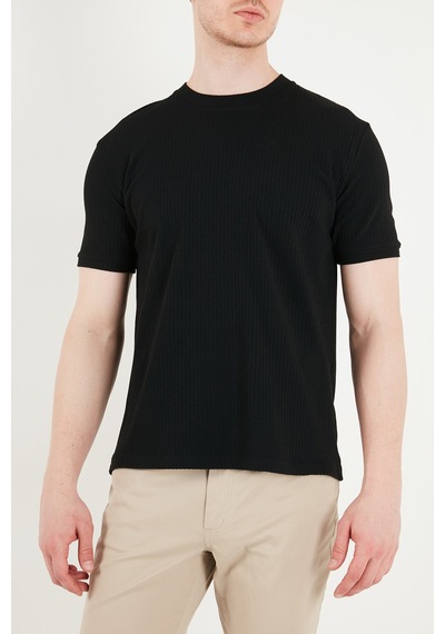 Buratti Regular Fit Çizgili Dokulu Bisiklet Yaka T Shirt Erkek T Shirt 5904023 Siyah