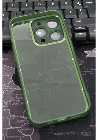 Apple Uyumlu iPhone 13 Pro Max Uyumlu Yeşil Kenarlı Renkli Yarı Şeffaf Kapak Kılıf Kamera Lens Korumalı Yeşil -