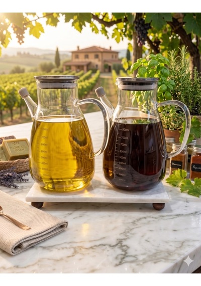 Tess Ölçülü 1000ml +1000 Ml Mermer Stantlı 2li Borosilikat Cam Yağdanlık Sirkelik Şeffaf