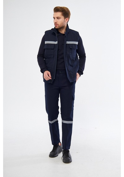 İş Elbisesi Yelek Pantolon Takım 7/7 Gabardin Kumaş Reflektörlü Lacivert