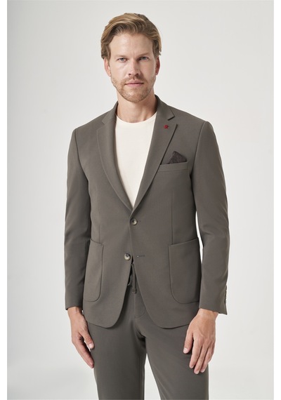 İmza Haki Mono Yaka 6 Drop Slim Fit Beli Lastikli Takım Elbise 1001260194