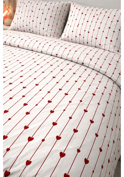 Çift Kişilik Kalp Desenli Nevresim Seti 200 X 220 Cm Sevgililer Günü  Günlük Kullanım Beyaz-küçük-kalpli