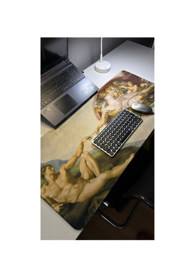 Ademin Yaratılışı Tablo Michelangelo V3 90x40 Xxl Gaming Kauçuk Kaymaz Taban Mouse Pad Fare Altlığı