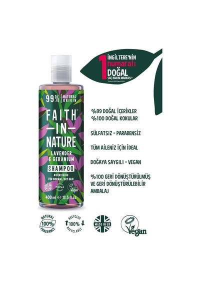 Faith in Nature %99 Doğal Şampuan Lavanta & Sardunya Normal & Kuruya Dönük Saçlar İçin 400 ML