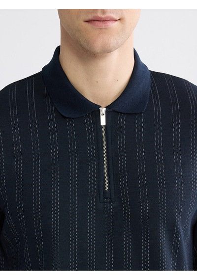 Lcwaıkıkı Classic Lacivert Polo Yaka Çizgili Erkek Sweatshirt