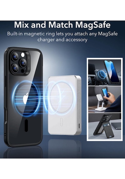 Esr Apple Uyumlu iPhone 16 Pro Halolock Magsafe Classic Hybrid Silikon Kılıf Şeffaf Siyah