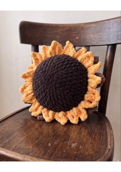 Sunflower Cushion Yastık Kırlent Kahverengi - Sarı