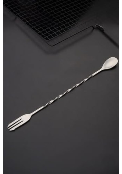 32 Cm Uzun Çelik Çift Başlı Çatallı Kokteyl Karıştırma Barmen Kaşığı Cin582