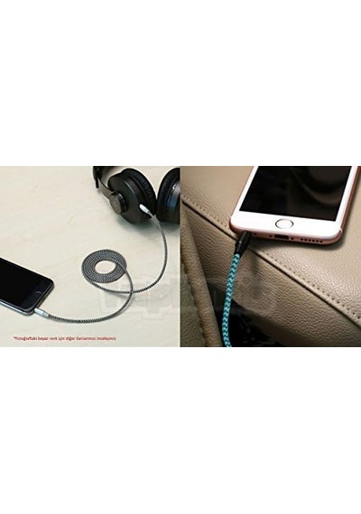 Diwu Aux Stereo 3.5mm Data Ses Örgü Kablo Mavi