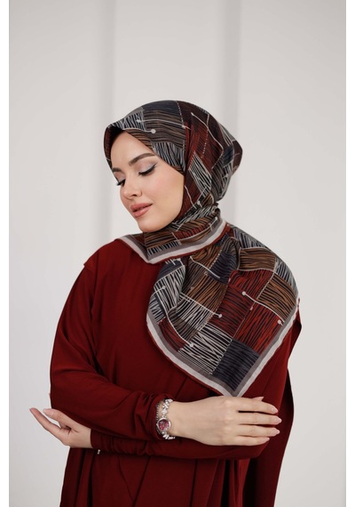 Mimiyum Nota Desen Soft Eşarp Bordo Füme