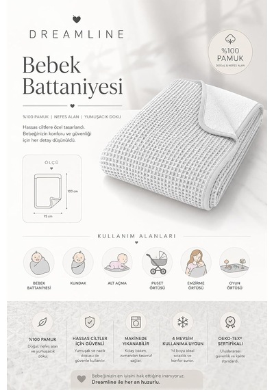 Bebek Battaniyesi 75x101 Cm Beyaz Dream01 Çok Renkli
