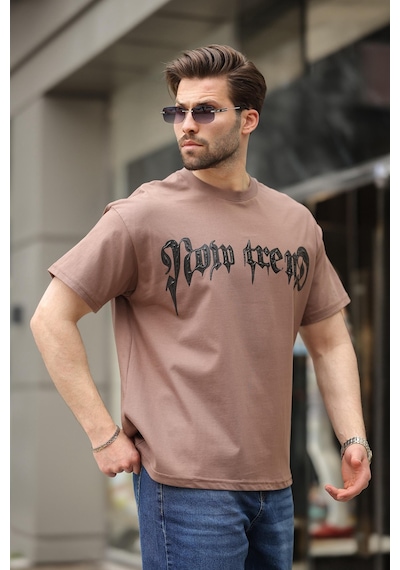 Madmext Kahverengi Baskılı %100 Pamuk Erkek T-shirt E7141 Kahverengi